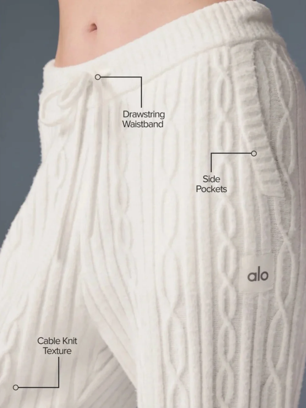ALO Yoga Ivory Cable-Knit Drawstring Joggers